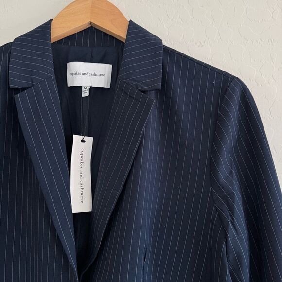NWT Cupcakes & Cashmere Night Sky Dark Blue Navy Pinstripe Pocket Blazer Size M - Picture 6 of 9